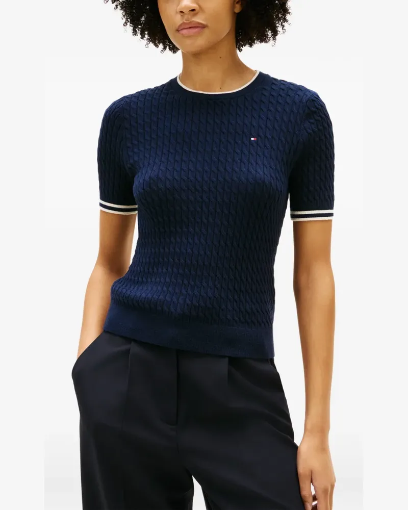 Tommy Hilfiger cable-knit striped-trims short-sleeved sweater - Blau Blau