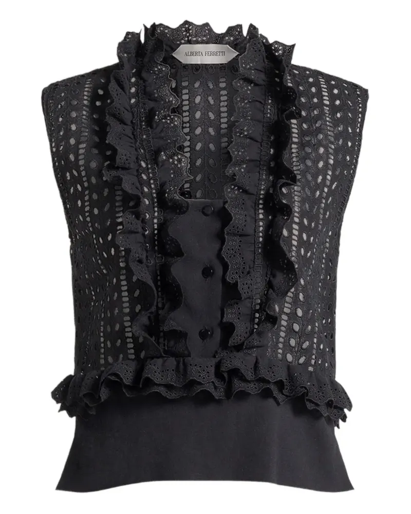 Alberta Ferretti Gerüschte Bluse mit Ösen - Schwarz Schwarz