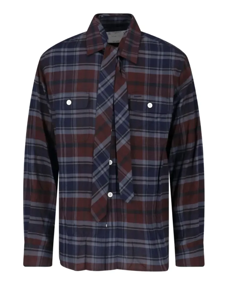Sacai check scarf-detail shirt - Blau Blau