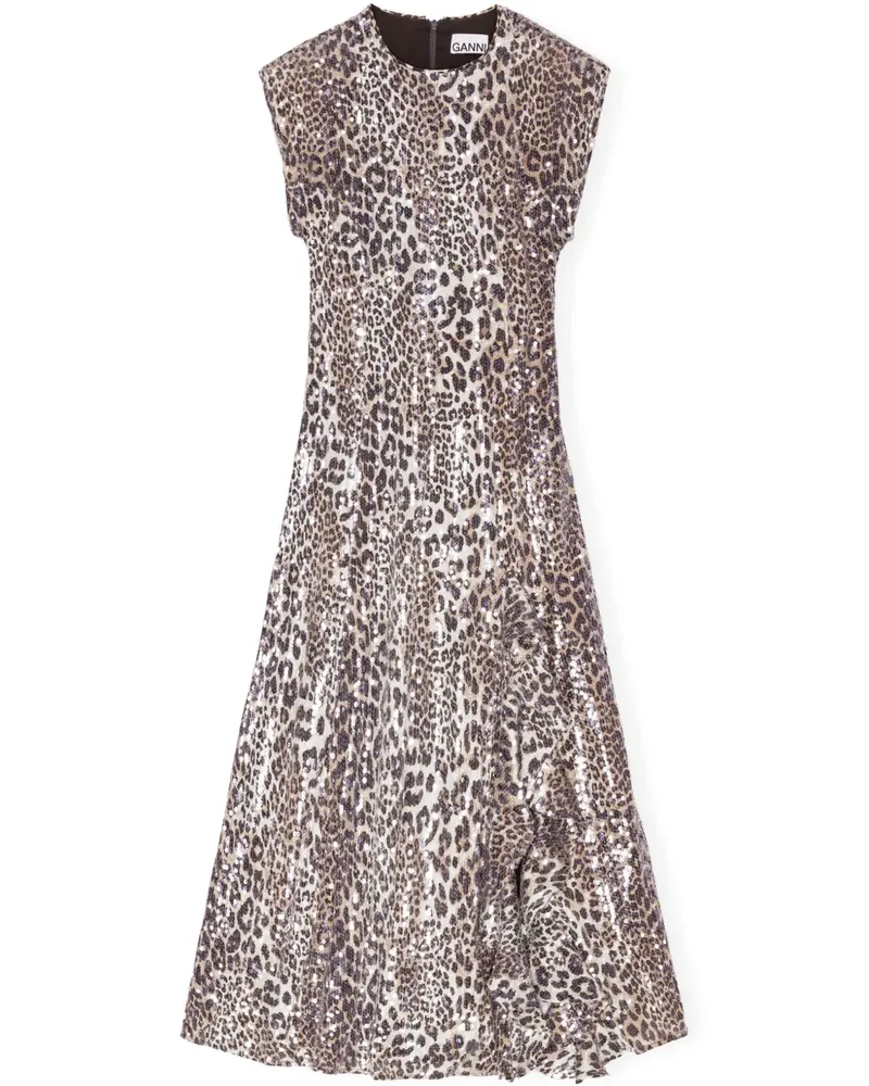 Ganni Kleid mit Leoparden-Print - Weiß Weiß