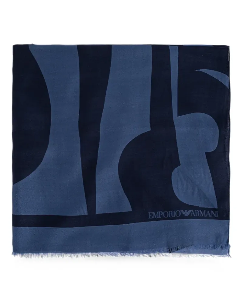 Emporio Armani logo-print frayed scarf - Blau Blau