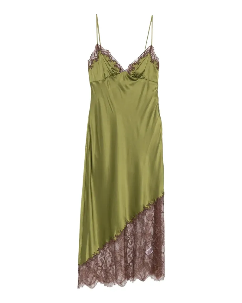 STAUD Asymmetrisches Lara Seidenkleid mit Spitzenbesatz - Grün Grün
