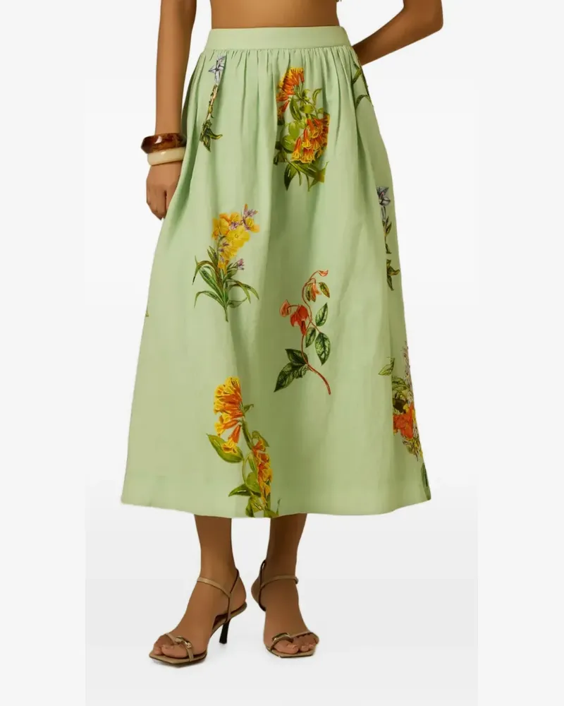 Hemant & Nandita Baku floral-print pleated midi skirt - Grün Grün