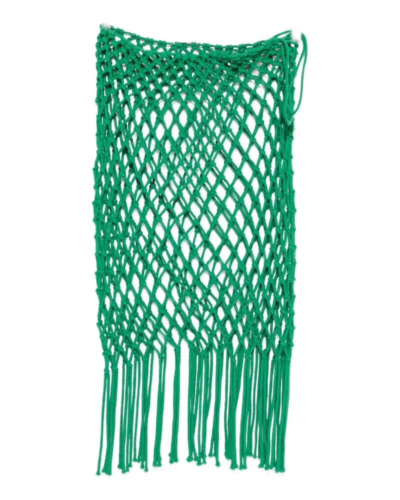 FRANKIE Shop Tropea macramé-knit fringed midi skirt - Grün Grün