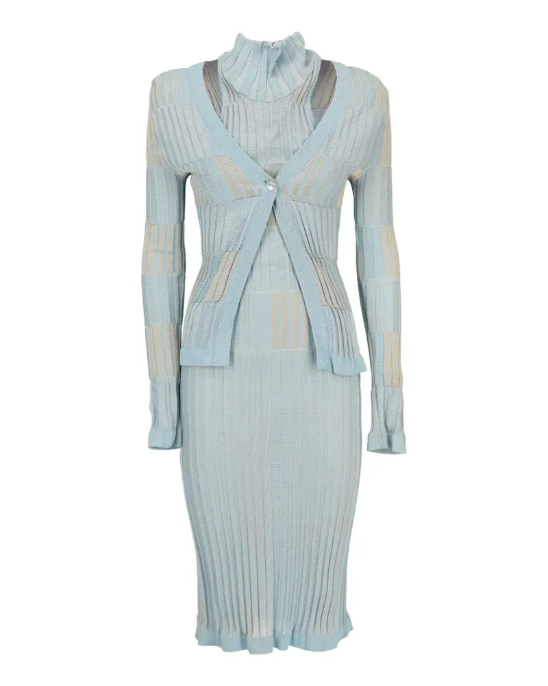 Hervé Léger ribbed-knit midi dress and cardigan set - Blau Blau