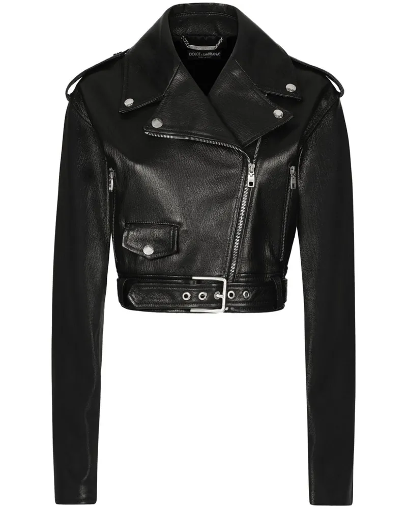 Dolce & Gabbana Cropped-Bikerjacke aus Leder - Schwarz Schwarz