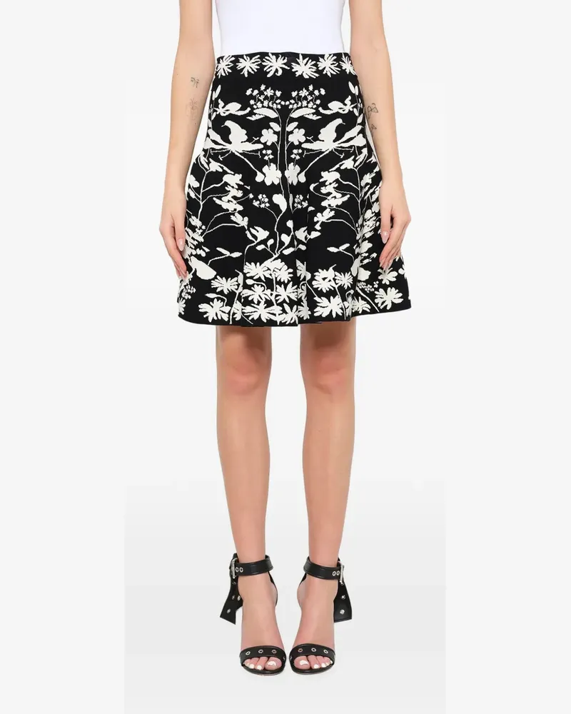 Alexander McQueen A-Linien-Rock mit Blumenprint - Schwarz Schwarz