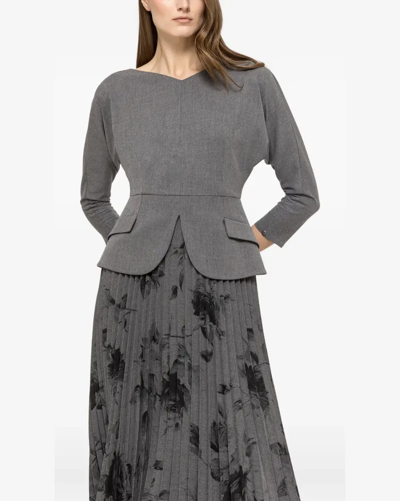 NISSA pleated floral midi dress - Grau Grau