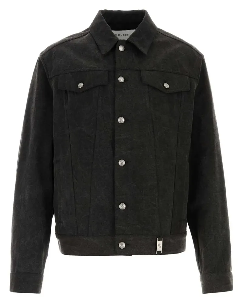 Alexander McQueen Jeansjacke mit Logo-Schild - Schwarz Schwarz