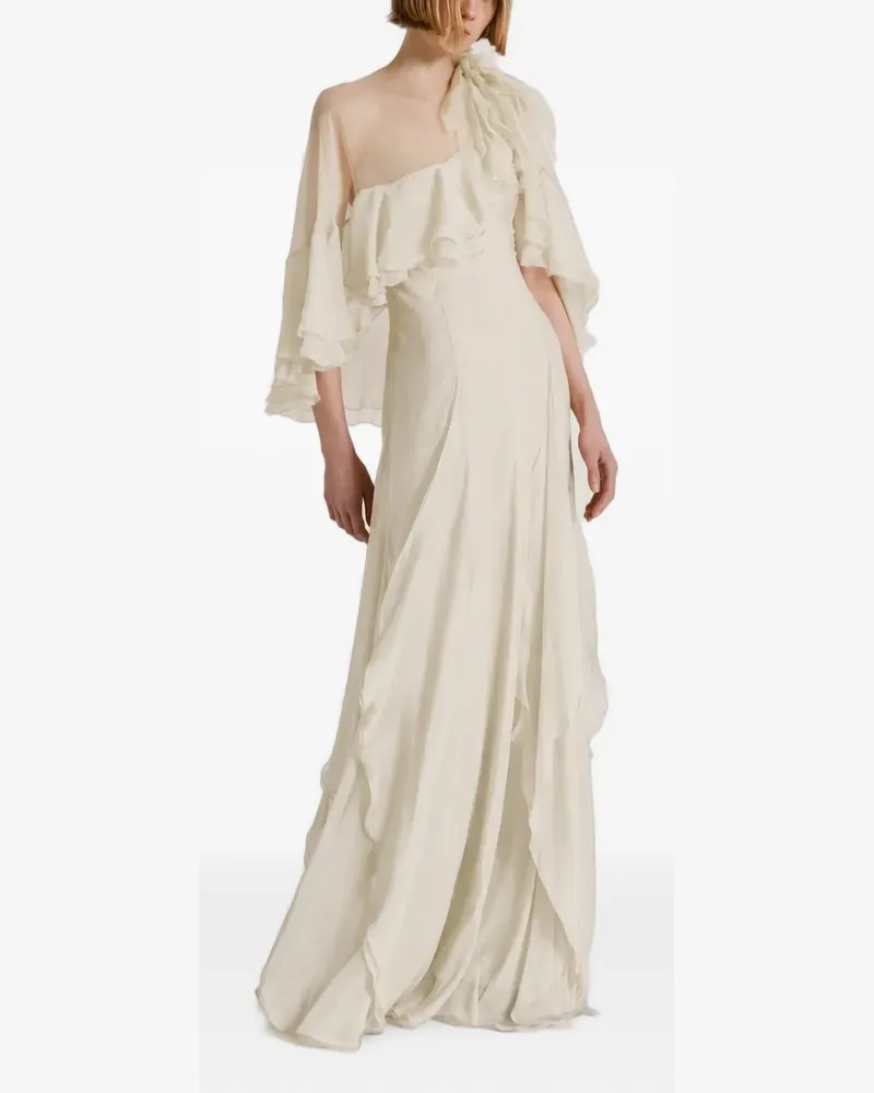 Alberta Ferretti ruffled silk cape maxi dress - Weiß Weiß