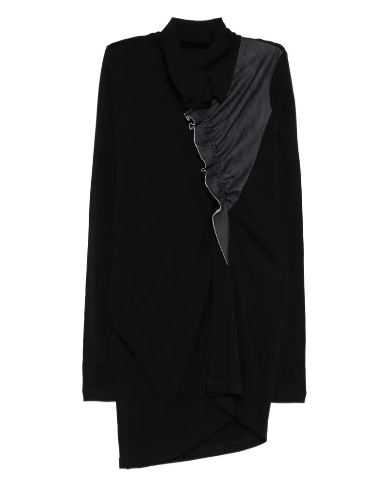 Yohji Yamamoto Oberteil mit Jeans-Patch - Schwarz Schwarz