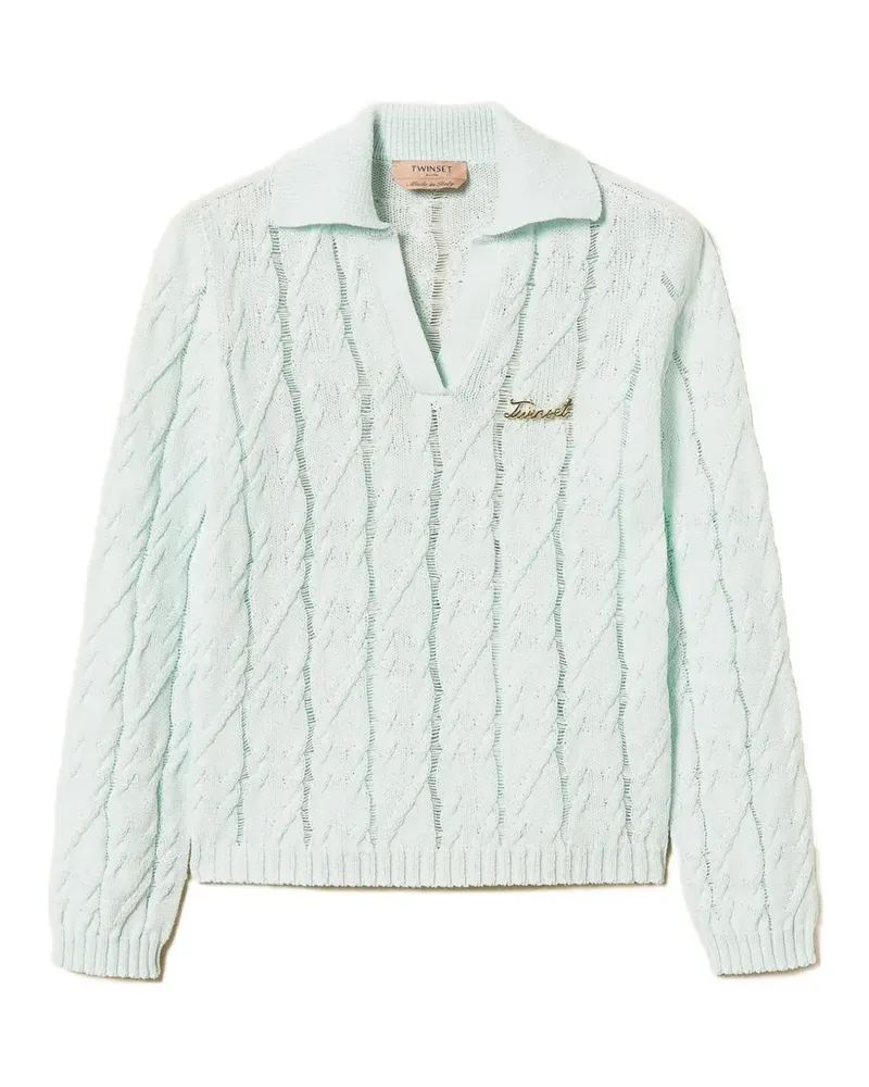 Twin-Set Zopfmuster-Pullover mit Polokragen - Grün Grün