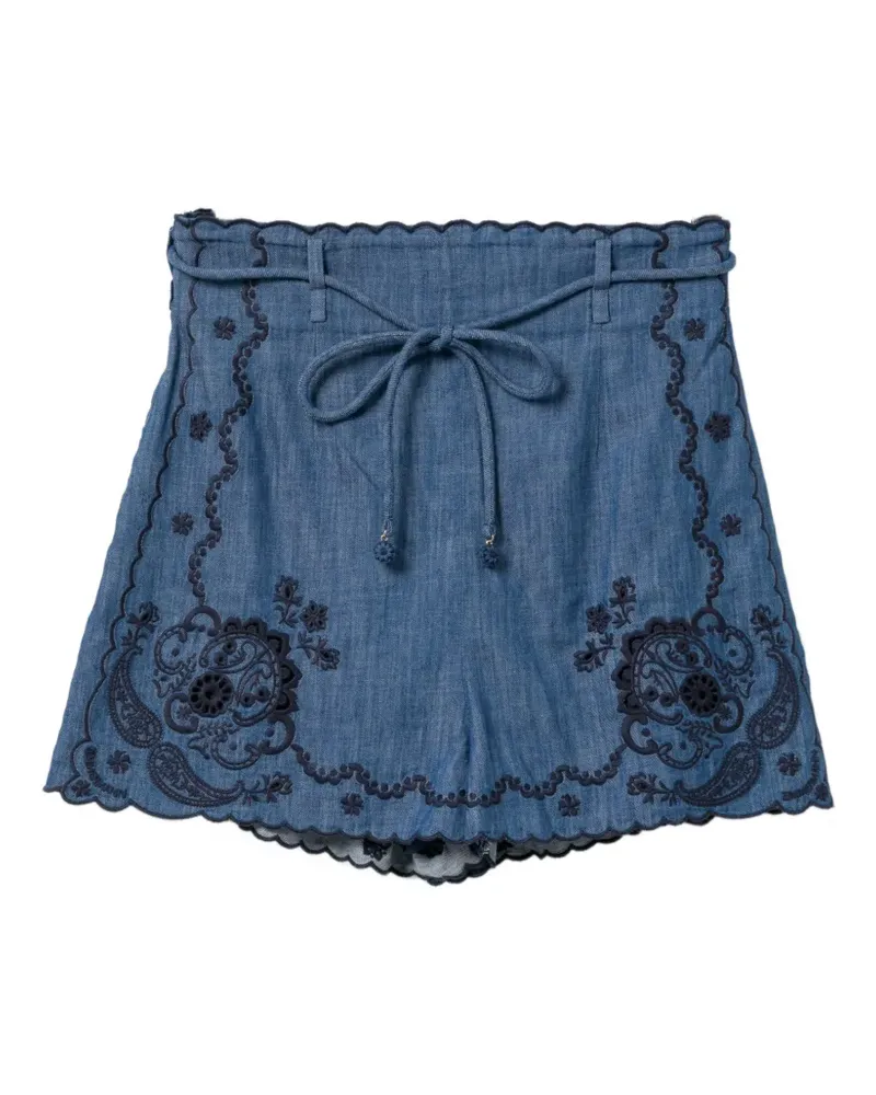 Zimmermann embroidered scalloped-edge shorts - Blau Blau