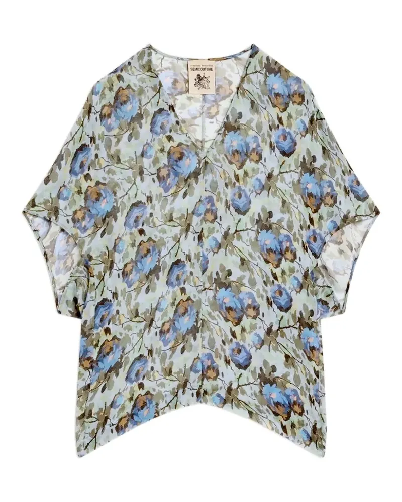 Semicouture Placida floral-print V-neck blouse - Grün Grün
