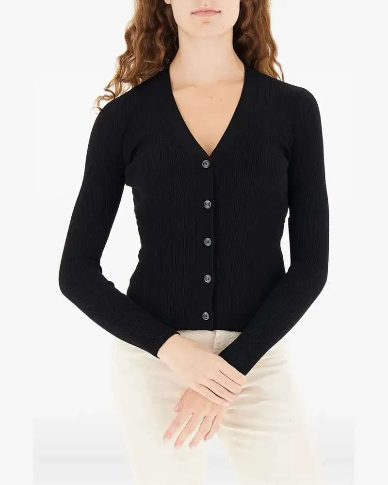 Max Mara Gerippter Cardigan mit V-Ausschnitt - Schwarz Schwarz