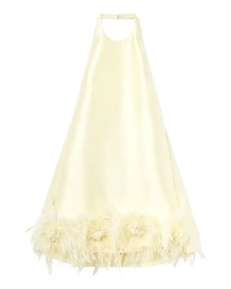 Self-Portrait feather-trim taffeta mini dress - Gelb Gelb