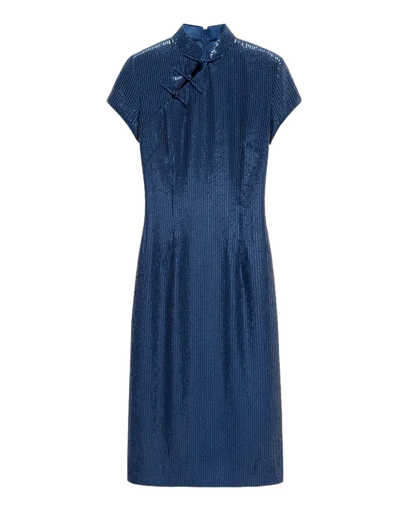 Shanghai Tang Chiffon Qipao Midikleid mit Pailletten - Blau Blau