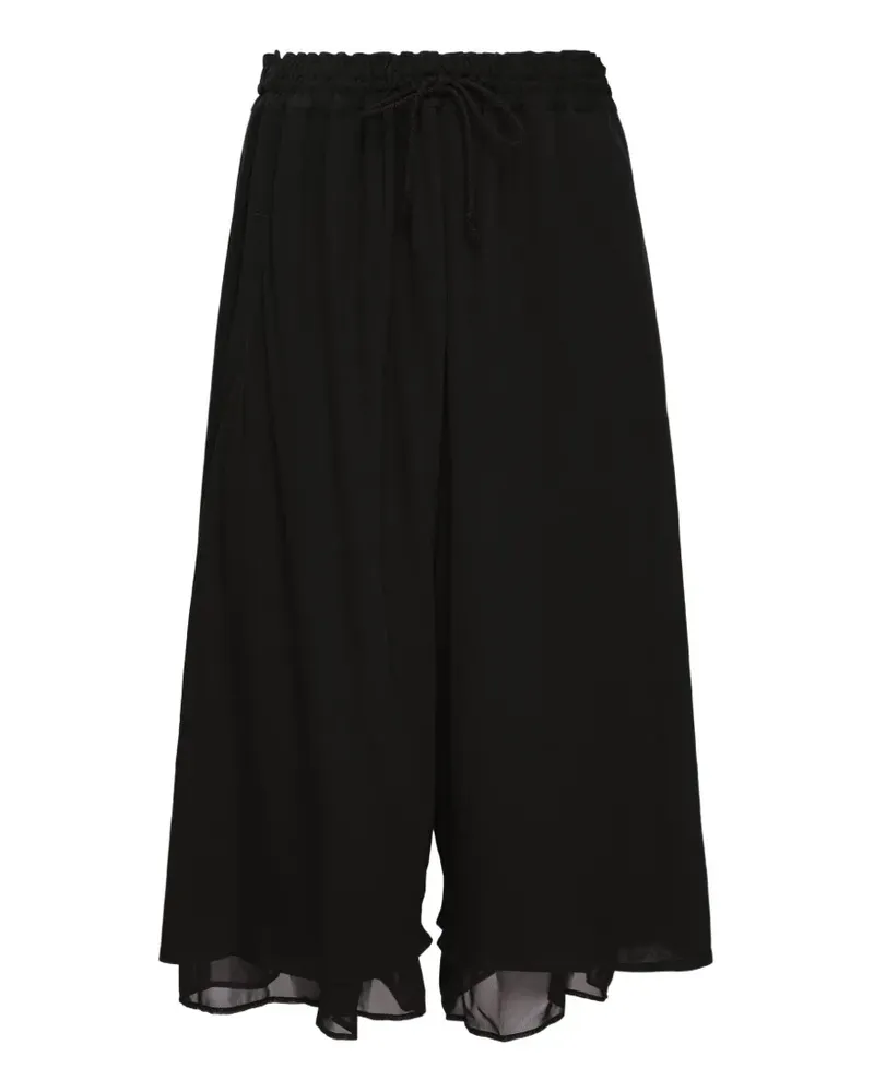 Yohji Yamamoto Gathered Double drawstring-detail wide-leg trousers - Schwarz Schwarz
