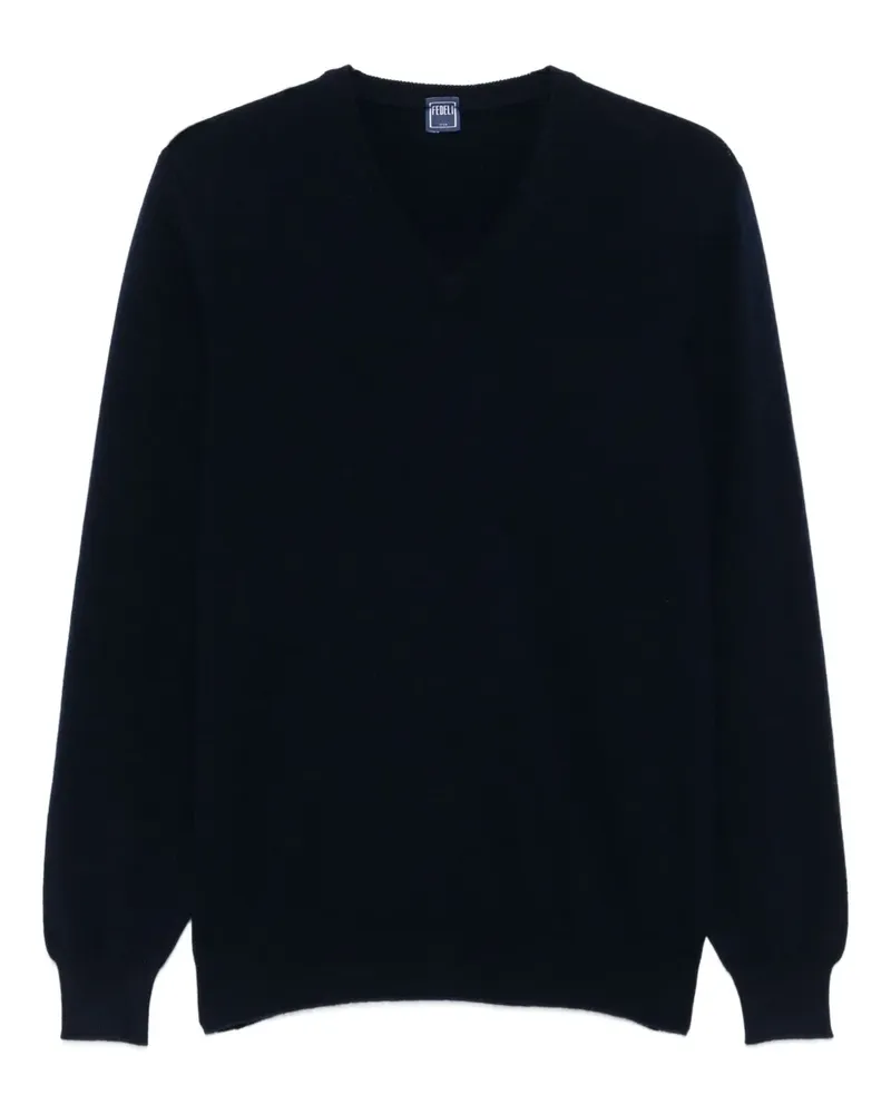 Fedeli Kaschmirpullover mit V-Ausschnitt - Blau Blau