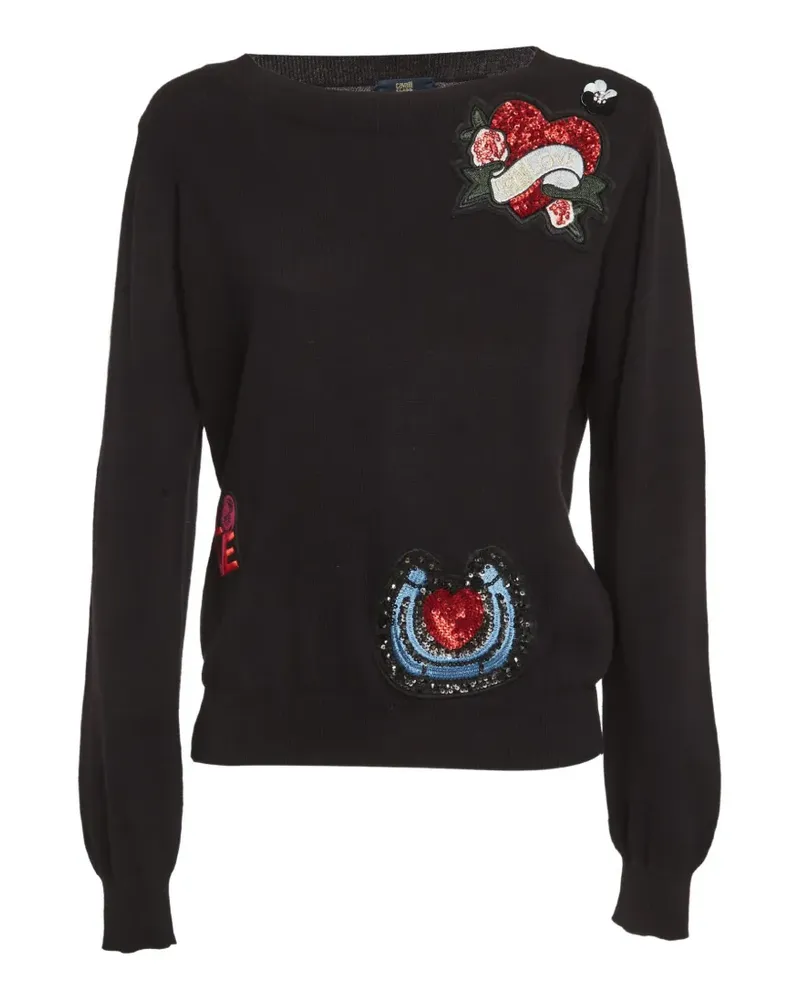 Roberto Cavalli embroidered patch sweater - Schwarz Schwarz