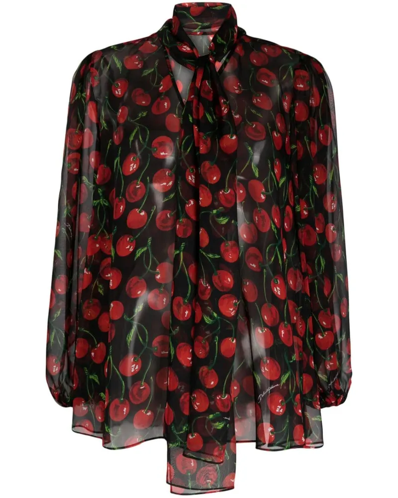 Dolce & Gabbana Seidenbluse mit Kirschen-Print - Schwarz Schwarz