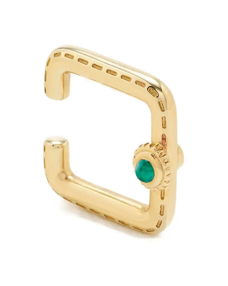 Yvonne Léon 9kt mini Créoles Felin Gelbgoldcreolen mit Diamant und Malachit Gold