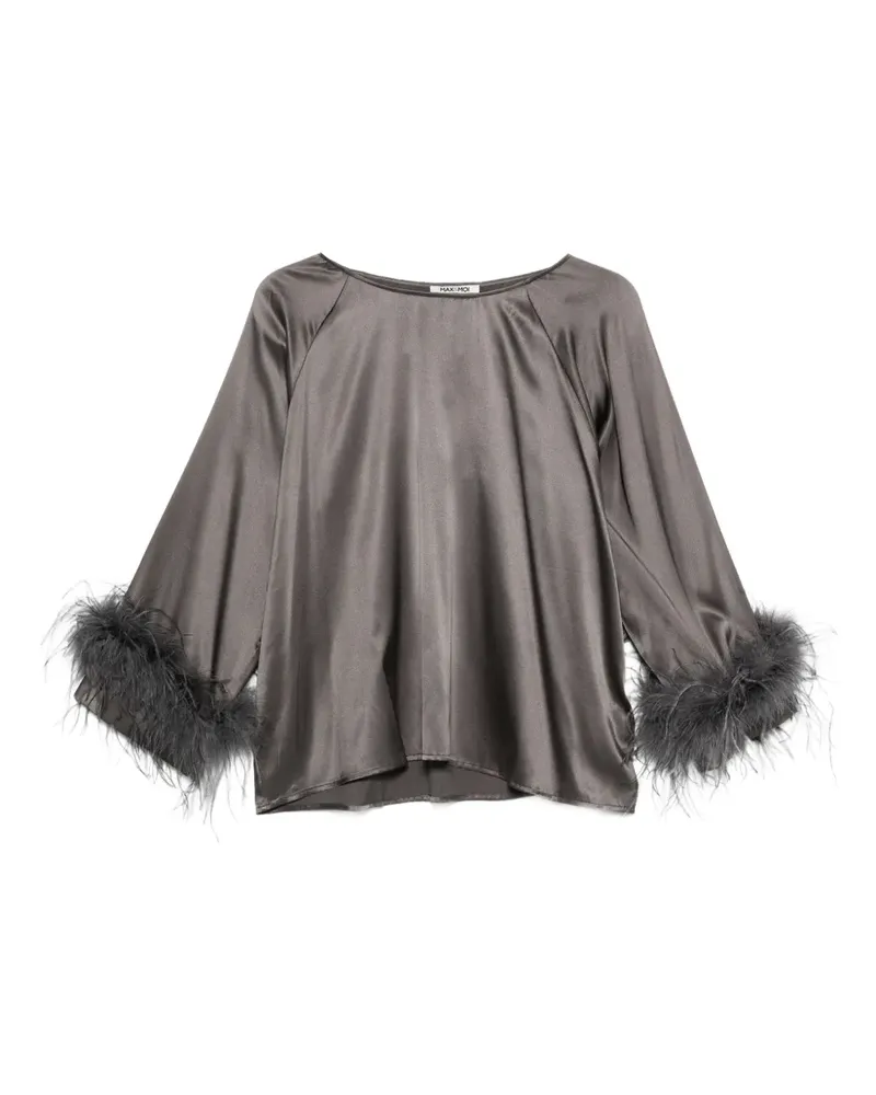 MAX&MOI Seidenstretch-Top mit Federbesatz - Grau Grau