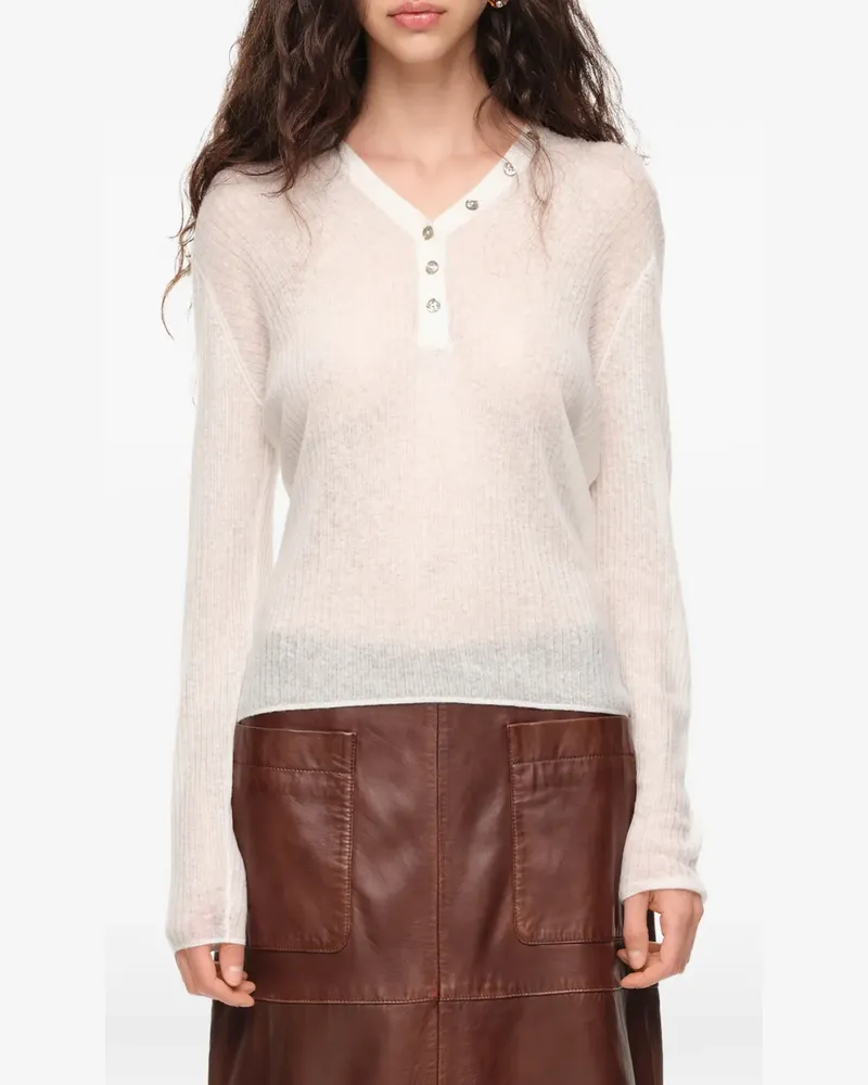 BIMBA Y LOLA Gerippter Pullover mit Knopfleiste - Weiß Weiß