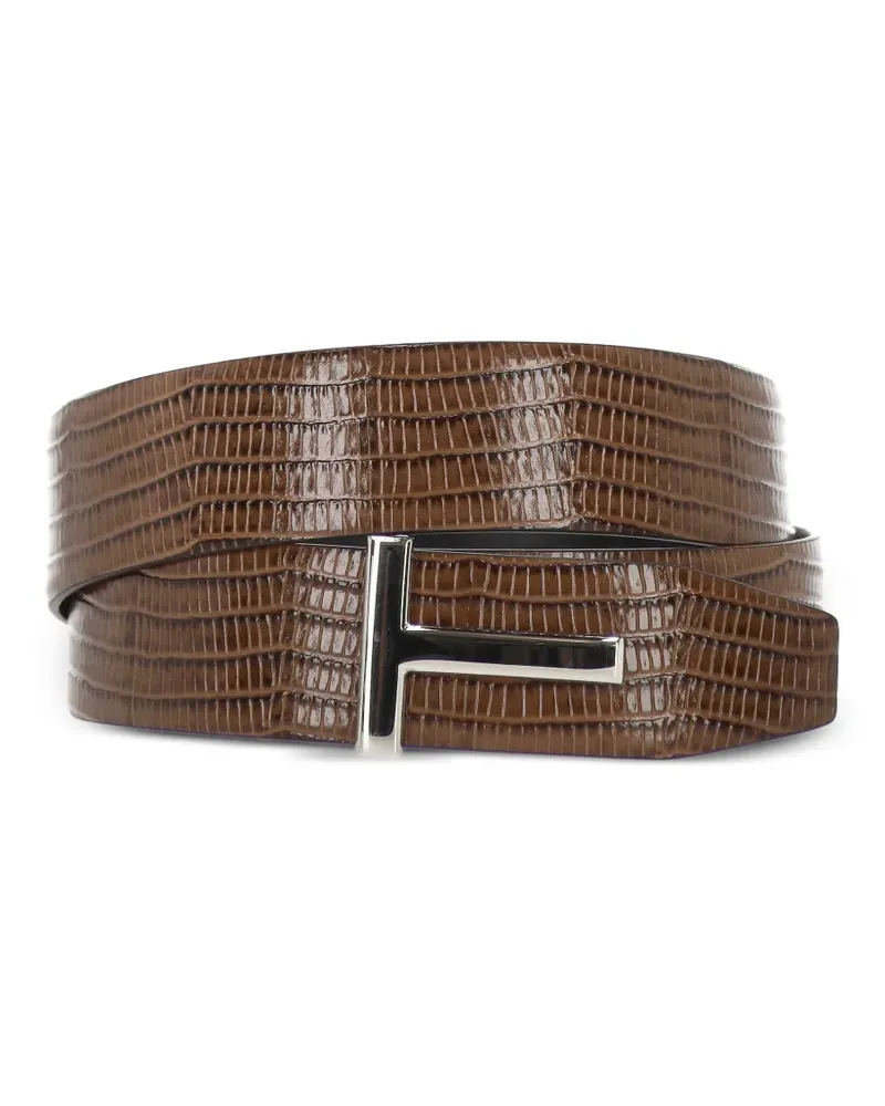 Tom Ford T-buckle lizard-effect belt - Braun Braun