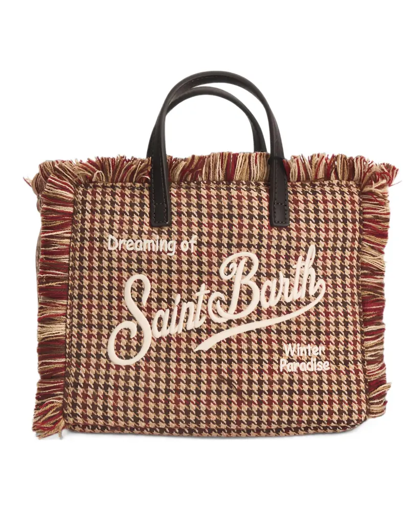 MC2 Saint Barth Vanity Mini houndstooth-pattern fringed-trim tote bag - Braun Braun