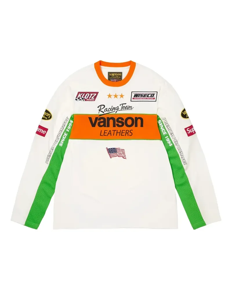 Supreme Being Vanson Leathers mesh-panel logo long-sleeve T-shirt - Weiß Weiß