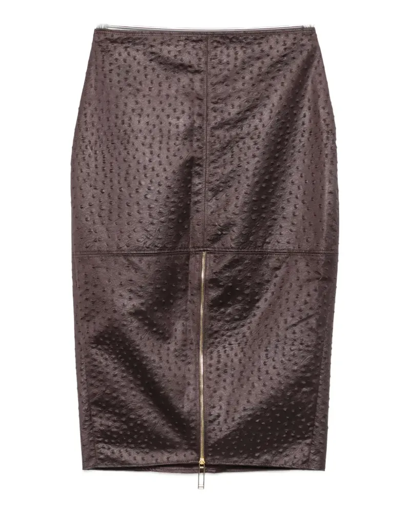 Elisabetta Franchi ostrich-effect midi pencil skirt - Braun Braun