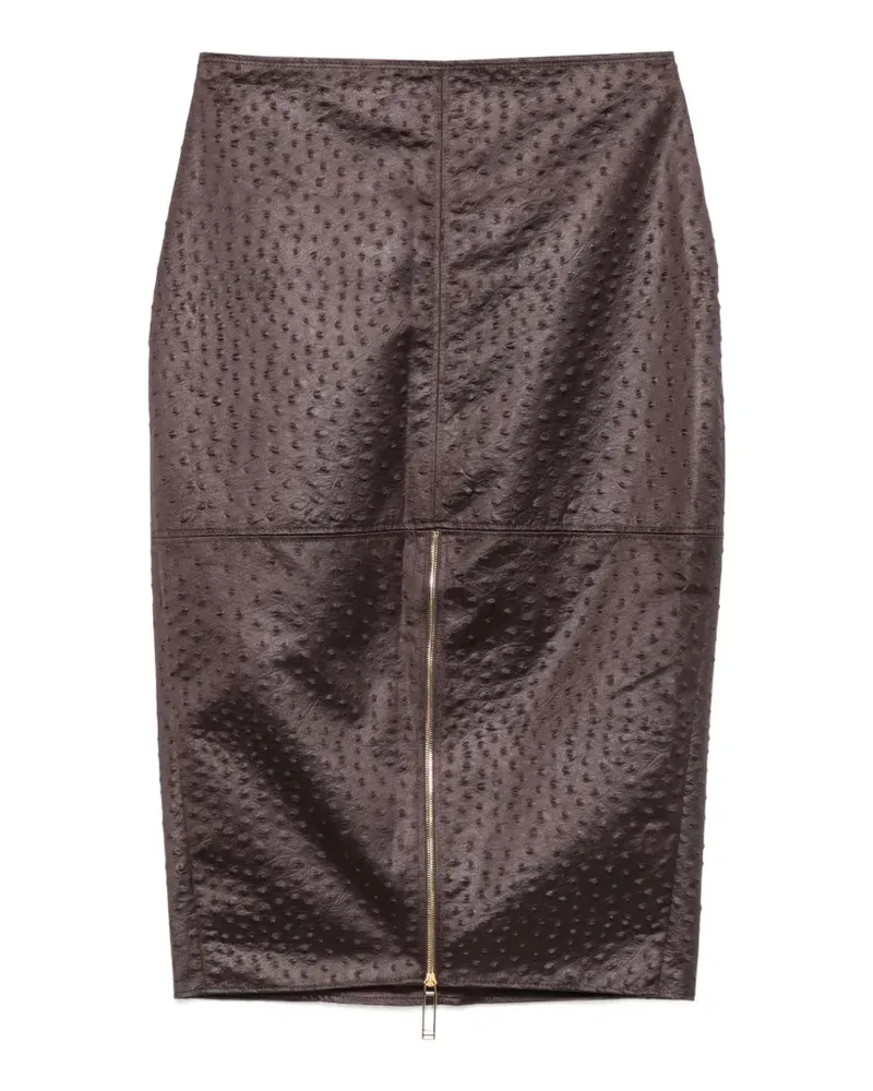 Elisabetta Franchi ostrich-effect midi pencil skirt - Braun Braun