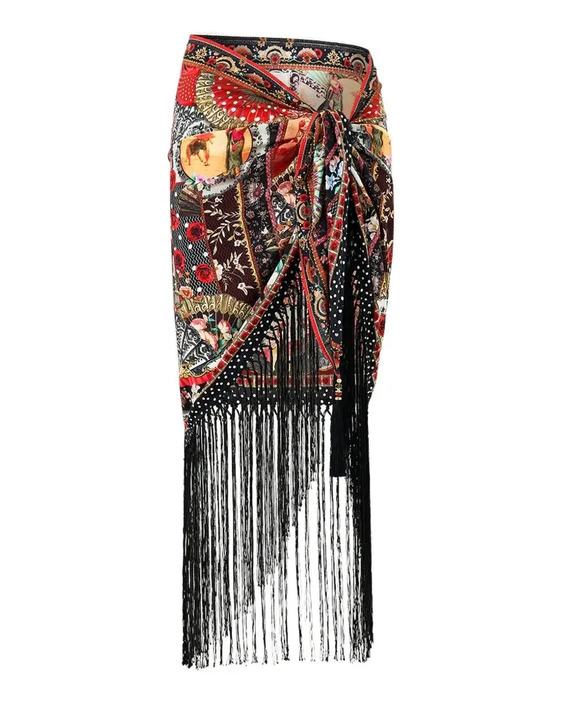Camilla multi-pattern fringed sarong - Rot Rot