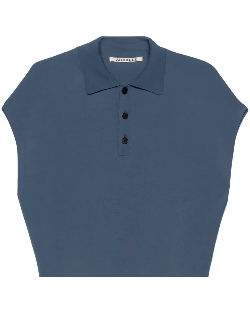 AURALEE Poloshirt aus geripptem Strick - Blau Blau