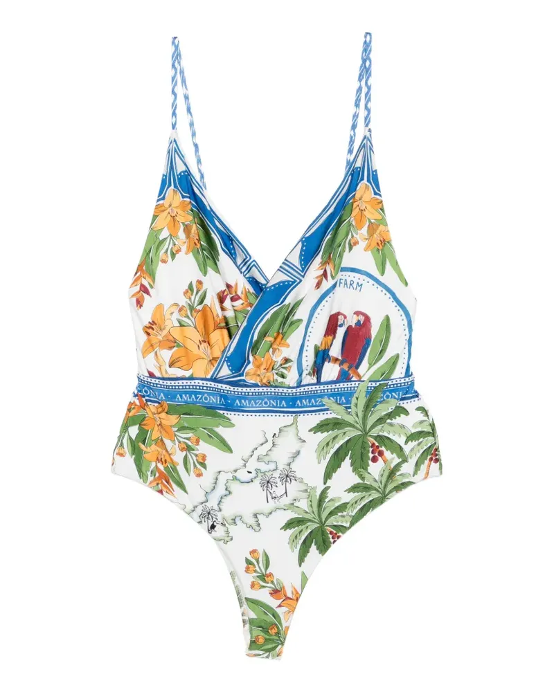 FARM Rio Badeanzug mit tropischem Print - Weiß Weiß