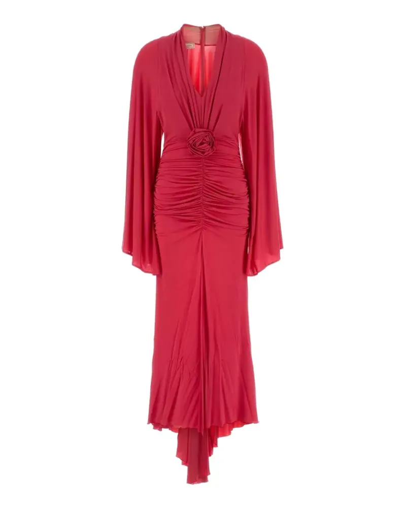 Blumarine rose-detail ruched long dress - Rot Rot