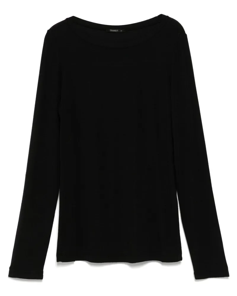 TRANSIT Klassisches Langarmshirt - Schwarz Schwarz