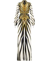 Roberto Cavalli Seiden-Jumpsuit mit Ray of Gold-Print Nude