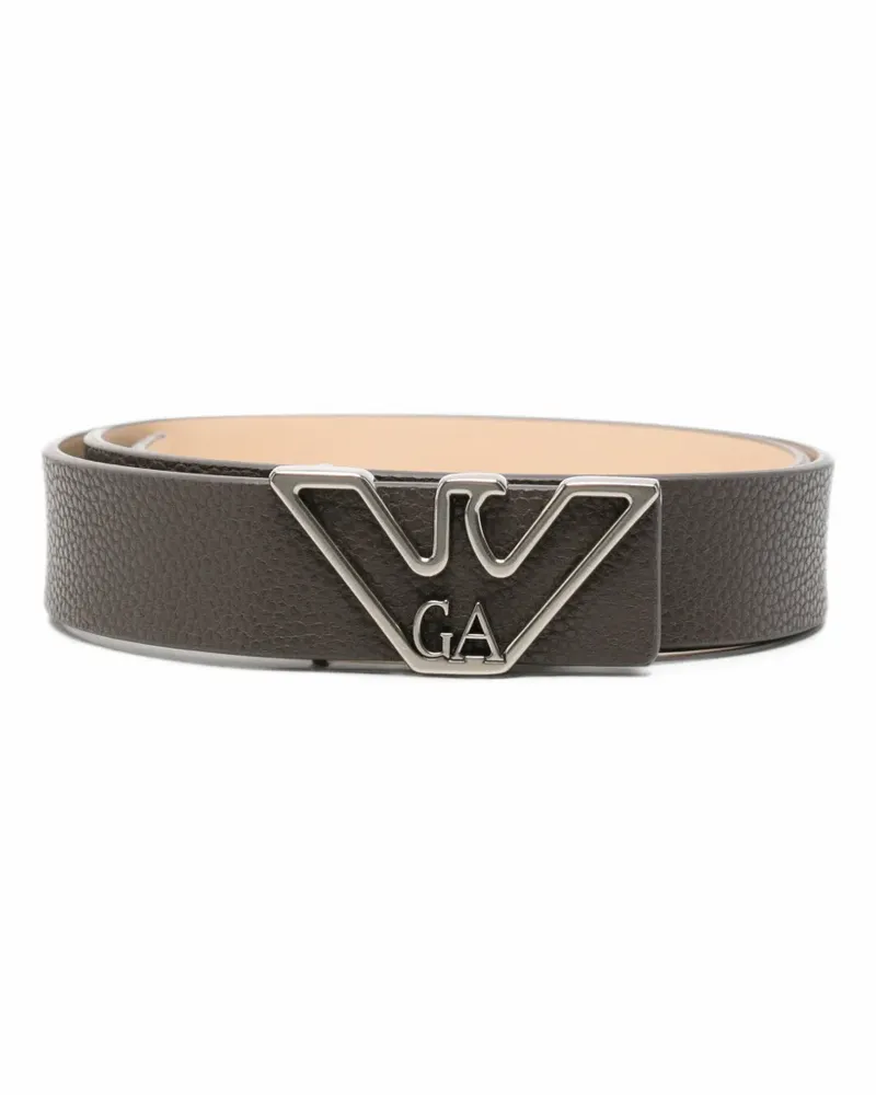 Emporio Armani logo-plaque pebbled-effect belt - Grau Grau