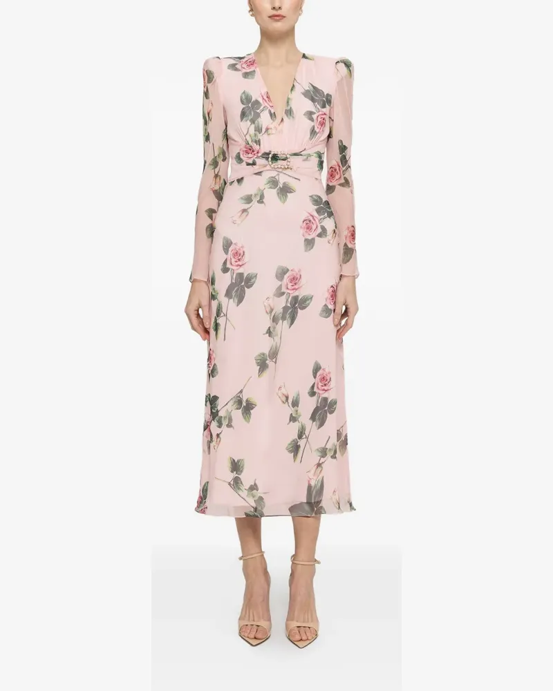 NISSA floral-print pearl midi dress - Rosa Rosa