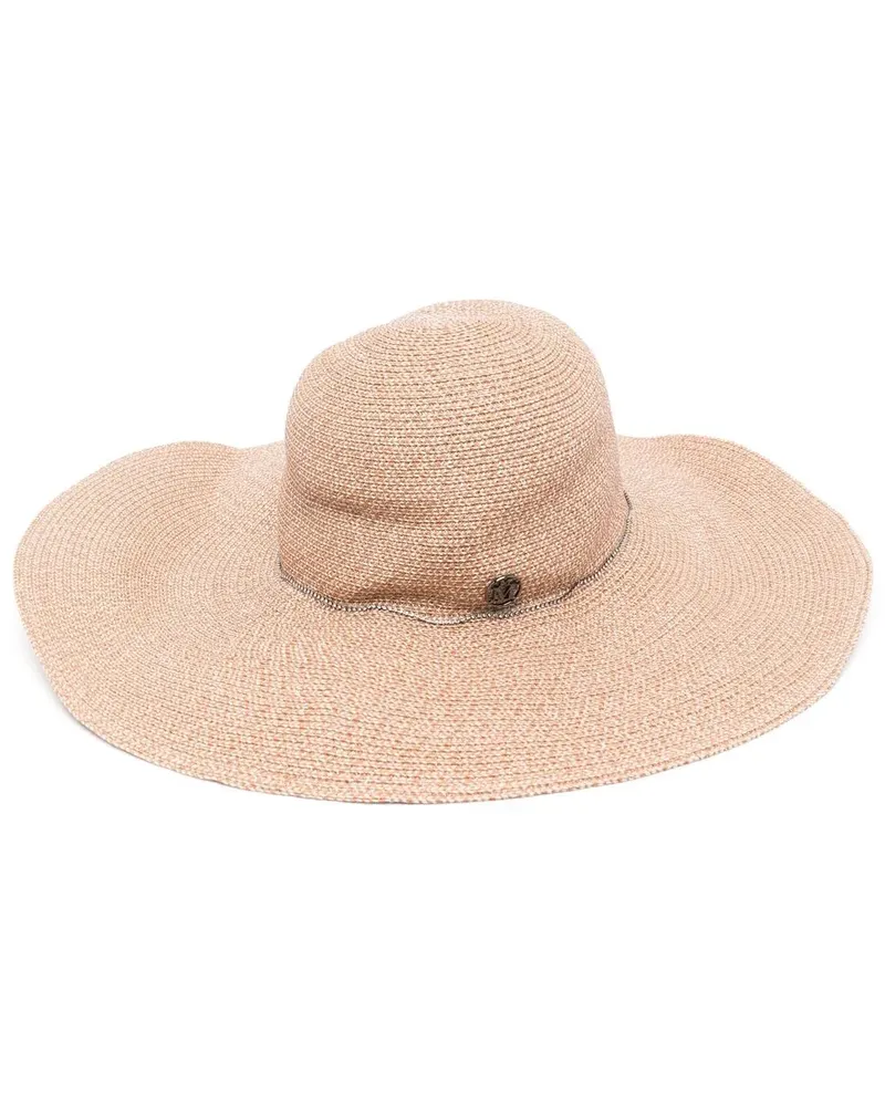 Maison Michel Strohhut mit Logo-Schild - Nude Nude