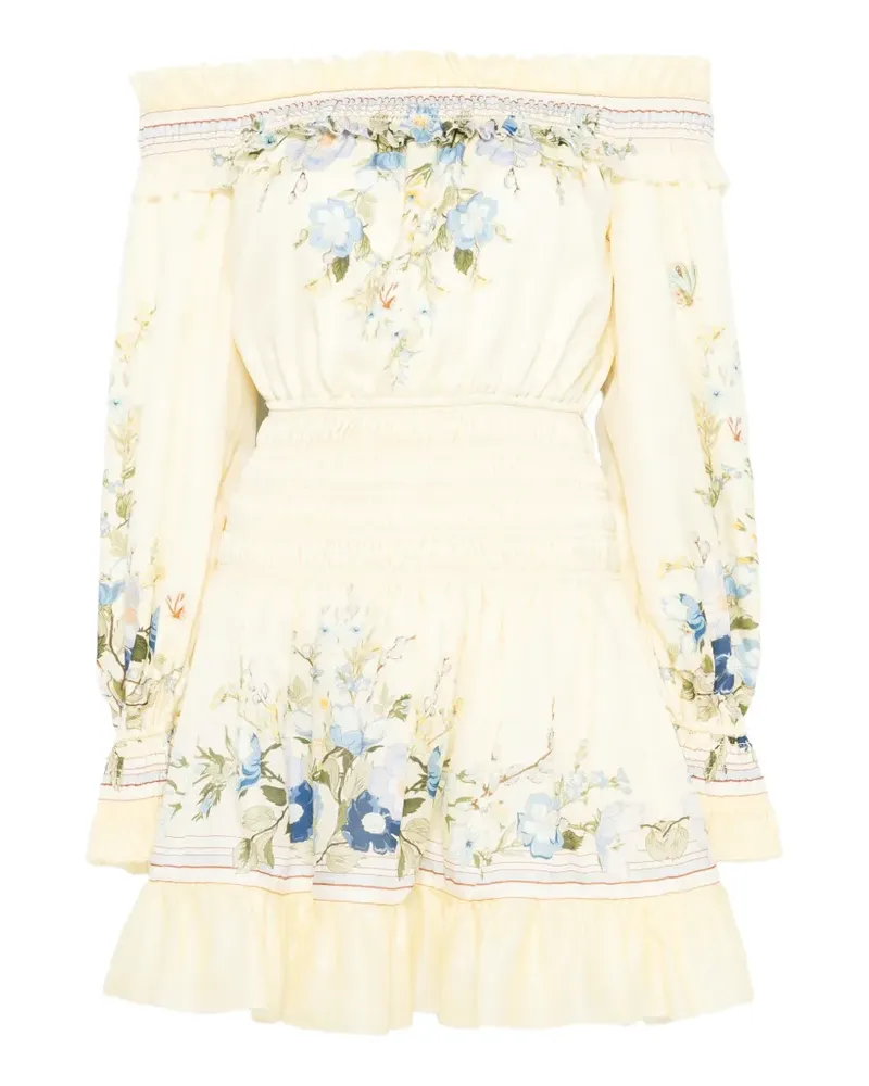 Self-Portrait off-shoulder floral mini dress - Gelb Gelb