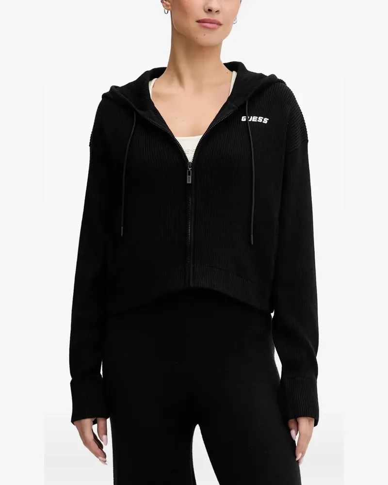Guess logo-embroidered zip-up hoodie - Schwarz Schwarz