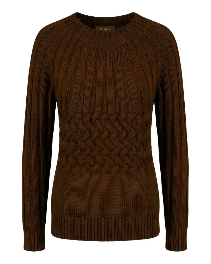 MOORER Gerippter Anetta Pullover mit Zopfmuster - Braun Braun