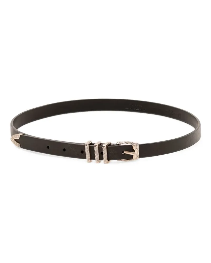 Pinko leather belt with rhinestones - Schwarz Schwarz