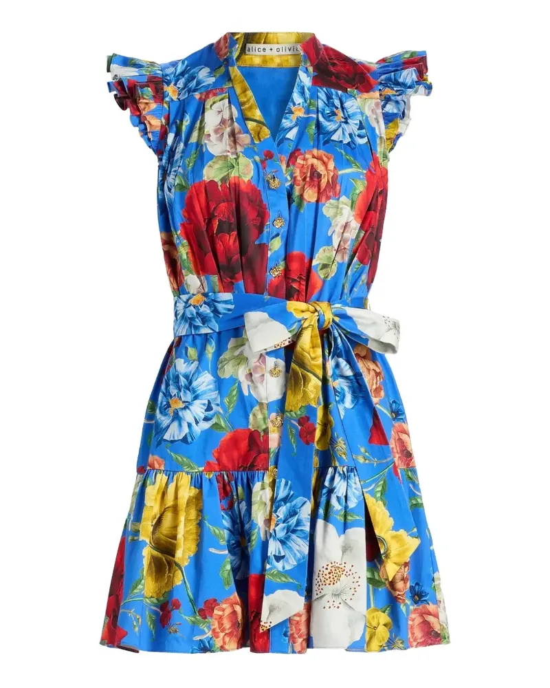 Alice + Olivia Gestuftes Cora Minikleid mit weiten Ärmeln - Blau Blau