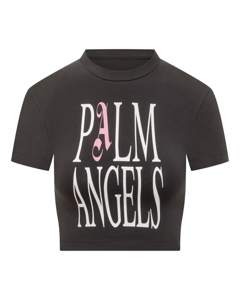 Palm Angels Cropped-T-Shirt mit Logo-Print - Schwarz Schwarz
