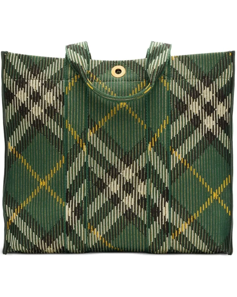 Burberry Mittelgroße gestrickte Tote Bag mit Check - Grün Grün