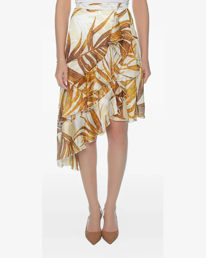 Just Cavalli ruffled palm-print midi skirt - Gelb Gelb